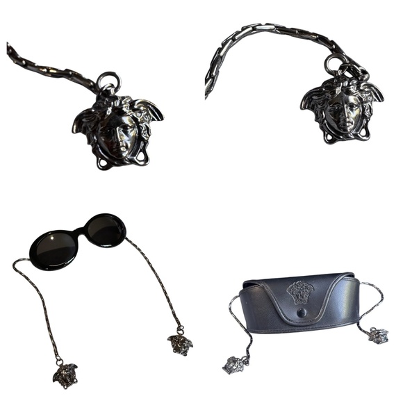 Vintage GIANNI VERSACE Runway Medusa Pendant Black Round-Frame Sunglasses 403 main image 9